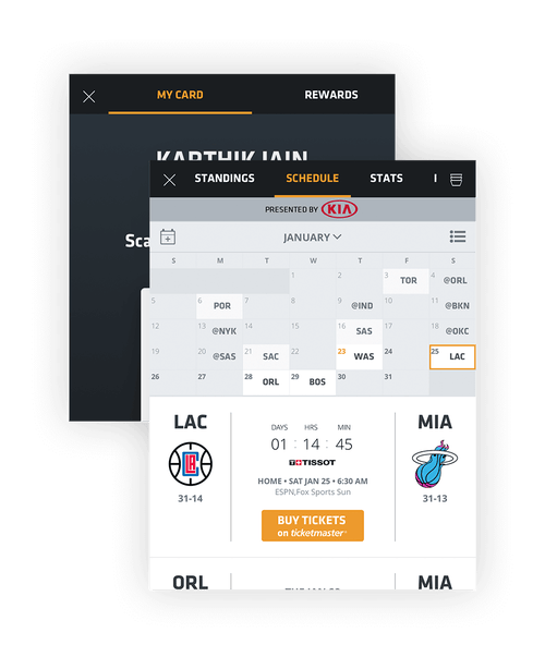 Composite Image of Miami Heat Mobile App: Personalized Schedule and Account screens