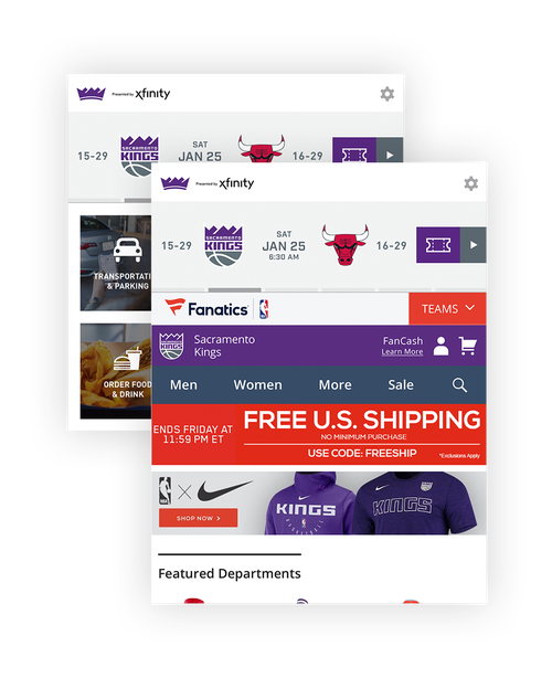 Composite Image of Kings Mobile App: team store and App Remote screens