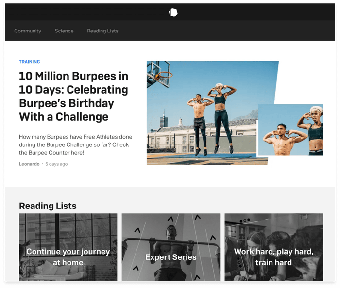 Screenshot of Freeletics blog page