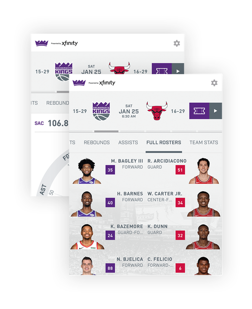 Image of Sacramento Kings roster in app